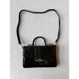 Vintage Black Embossed Leather Top Handle Crossbody Bag